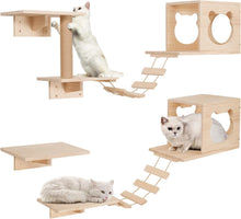 Load image into Gallery viewer, Climbing Wall Cat Set - 5-Piece Wall Shelves, Sturdy Wooden Climber, Wall Park with Cat House, Cat Bridge, Cat Tree, Cat Wall Shelves, Cat Wall Furniture Set