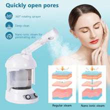 Load image into Gallery viewer, Vapeur Visage Vaporisateur Sauna Spa Facial Chaude Nano Ionique, Visage Steamer Humidificateur Appareil Outils Nettoyage Pores blanc