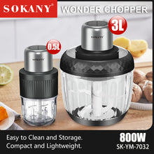 Load image into Gallery viewer, 0.5 L + 3 L Electric Mini Chopper, 2 Speed Levels, Glass Container Chopper for Meat, Baby Food, Fruit, Vegetables