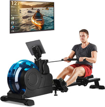 Load image into Gallery viewer, Vogatore ad acqua per la casa, vogatore pieghevole, Rowing Machine con funzione Bluetooth e guida in acciaio inox, carico massimo 110 kg