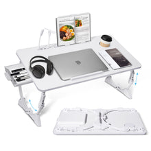 Load image into Gallery viewer, Table de lit pour Ordinateur Portable Pliante Réglable en Cuir PVC avec Tiroir de Rangement Déflecteur en Silicone Amovible pour Lit, canapé