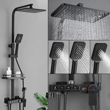 Load image into Gallery viewer, Shower System Black with Thermostat Rain Shower Square Shower Fitting Shower Set with Adjustable Shower Rail, Overhead Shower, Hand Shower