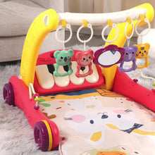 Load image into Gallery viewer, 4-in-1 Baby Play Mat + Walker, Crawling Mat with Piano & Lights & 5 Removable Toys, Height-Adjustable Walker, as a Birth Gift