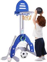 Load image into Gallery viewer, Basketball Stand, Children's Basketball Hoop Set, 4 in 1 Height-Adjustable Basketball Stand, Football Goal Ball Games, Golf Game, Ring Throw, Music, Educational Toy, Gift for Children