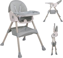 Load image into Gallery viewer, Trona Bebé Ajustable Portatil Trona Convertible 2 en 1 Silla de Comer para Bebés Plegable con Bandeja Extraíble y Cinturón de Seguridad, Almacenable,75x60x91CM