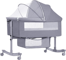 Load image into Gallery viewer, Baby Cot, Baby Cradle, Cot with Soft Mattress and Wheels, Height-Adjustable and Foldable Travel Cot with Mosquito Net and a Shelf Basket, Gift for Babies (4 Height Adjustable)