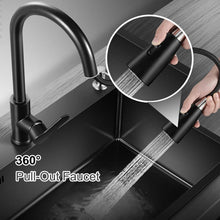 Load image into Gallery viewer, Kitchen Sink, Black, 68 x 45 cm, Stainless Steel Kitchen Sink, 1 Basin, Built-in Sink, with Soap Dispenser, Drain Set, Tap and Drain Rack, Kitchen Sink (Black)