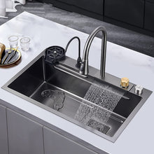 Load image into Gallery viewer, Kitchen Sink 304 Stainless Steel Waterfall Sink Home Sink Vegetable Basin Single Sink Workstation Kitchen Sink with Pull-Out Tap Pressure Standing Mug Dishwasher