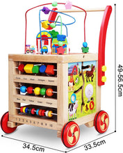 Load image into Gallery viewer, Chariot Bois Enfant 6 en 1 Trotteur Bois Multifonctionnel Chariot de Marche Bébé Hauteur de Poignée Réglable Roues Antidérapantes Couvercle Amovible Cadeau pour les 1 an