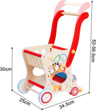Load image into Gallery viewer, Chariot de Marche Bébé 2 en 1 Trotteur Bois + Chariot de Supermarché pour Enfant Hauteur de Poignée Ajustable Jouets Amovibles Cadeau Anniversaire Nouvel An pour Bébé