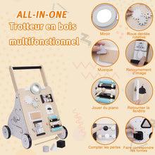 Load image into Gallery viewer, Trotteur en Bois 10 en 1 Chariot de Marche bébé Marcheur pour Enfant Trotteur+bois pour Apprendre à Marcher Avec 12 jeux Ludiques Cadeau pour les 1 an Cadeau Anniverisaire Nouvel An