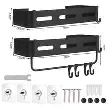 Load image into Gallery viewer, Shower Shelf No Drilling Pack of 2 Shower Basket, Bathroom Shelf Self-Adhesive or Punching, Shower Shelf Black with 5 Adhesive Surfaces and 8 Hooks, Shampoo Holder for Shower