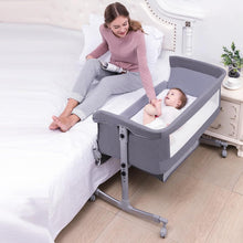 Load image into Gallery viewer, Baby Cot, Baby Cradle, Cot with Soft Mattress and Wheels, Height-Adjustable and Foldable Travel Cot with Mosquito Net and a Shelf Basket, Gift for Babies (4 Height Adjustable)