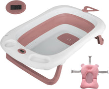 Load image into Gallery viewer, Bañera Bebé Plegable con Cojín de Baño Antideslizante y Termómetro con Pantalla Digital, Perfecto para Recién Nacidos y Bebés