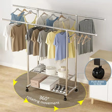 Load image into Gallery viewer, Perchero de Ropa Burro para Tienda y Casa | Riel Robusto con Ruedas Extensible con Zapatero