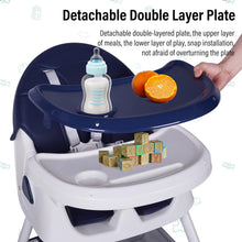 Load image into Gallery viewer, Tronas de Bebé Ajustable Trona Portatil Multifuncional Silla de Comer para Bebé con Plato Desmontable de Cena y Cinturón de Seguridad, 72x60x94CM