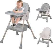 Load image into Gallery viewer, Trona Bebé Ajustable Portatil Trona Convertible 2 en 1 Silla de Comer para Bebés Plegable con Bandeja Extraíble y Cinturón de Seguridad, Almacenable,75x60x91CM