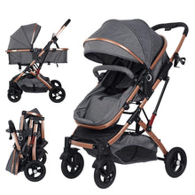 Load image into Gallery viewer, 2 in 1 Combination Pram with Buggy, Reclining Position, Travel Systems with 5 Point Safety Belt, from Birth to 15 kg, Foldable, Large Canopy, for Newborns