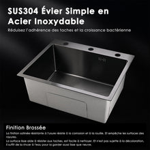 Load image into Gallery viewer, Multifonction Noir Evier Cuisine Inox Professionnel Évier Simple 55 * 45CM avec Robinet Rétractable Distributeur de Savon Lave-gobelet et Kit de Plomberie Complet
