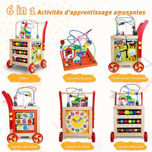 Load image into Gallery viewer, Chariot Bois Enfant 6 en 1 Trotteur Bois Multifonctionnel Chariot de Marche Bébé Hauteur de Poignée Réglable Roues Antidérapantes Couvercle Amovible Cadeau pour les 1 an