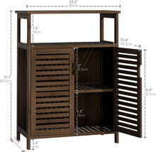 Load image into Gallery viewer, Bathroom Cabinet, Floor Standing Kitchen Cabinet with Doors and 2 Open Shelves, Side Storage, Bamboo, Walnut
