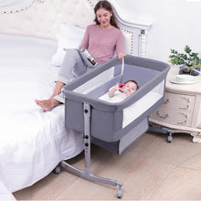 Load image into Gallery viewer, Baby Cot, Baby Cradle, Cot with Soft Mattress and Wheels, Height-Adjustable and Foldable Travel Cot with Mosquito Net and a Shelf Basket, Gift for Babies (4 Height Adjustable)