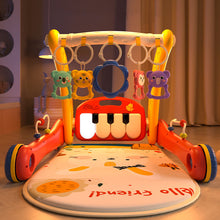 Load image into Gallery viewer, 4-in-1 Baby Play Mat + Walker, Crawling Mat with Piano & Lights & 5 Removable Toys, Height-Adjustable Walker, as a Birth Gift