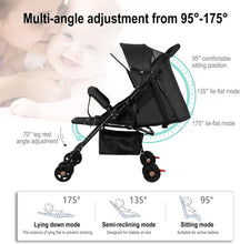Load image into Gallery viewer, Passeggino per bambini 0-3 anni, 0-25 kg, Passeggino da Viaggio Leggero e Compatto, Reclinabile in 3 posizioni e Pieghevole, Cinture a 5punti