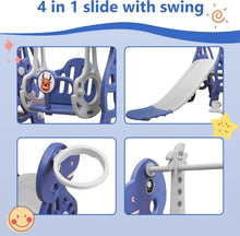 Load image into Gallery viewer, 4-in-1 Baby Climbing and Swing Set, Multifunctional Slide with Swing & Basketball Hoop & Climbing Ladder, Sturdy Toddler Slide, Garden Slide from 1 Year