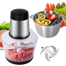 Load image into Gallery viewer, Electric Kitchen Chopper with 2L Glass Container & 2L Stainless Steel Bowl, 2 Sets of Stainless Steel Blades, Chopper Meat Cutter Mixer Grinder for Meat Onion