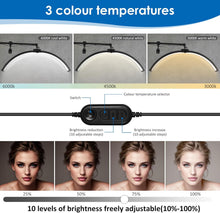 Load image into Gallery viewer, Lámpara Pestañas Media Luna de Pie con Soporte Teléfono, Lampara para Extensiones de Pestañas, Luz de Anillo de Belleza LED Regulable para Salón de Belleza Cuidado de Piel Tatuaje