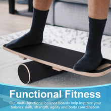 Load image into Gallery viewer, Balance Board, Wooden Balance Board with Roller and Shelf, Wobble Board for Adults Balance Training