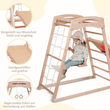 Load image into Gallery viewer, 7-in-1 Multifunctional High Quality Wooden Climbing Frame, Children's Indoor Gym with Slide, Climbing Nets, Climbing Rocks, Gym Rings, Poles, Ladders and Swings, Medium Playgrounds