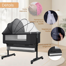 Load image into Gallery viewer, Berceau Bébé Lit bébé Lit cododo pour bébé 4 en 1 Berceau bébé Pliable Hauteur et Pieds réglables, Avec Matelas, 4 Roulettes Pivotantes, Sac de rangement, Cadeau pour nouveau-né 0-2 ans
