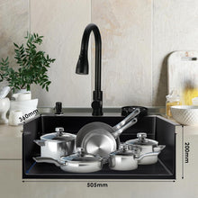 Load image into Gallery viewer, Multifonction Noir Evier Cuisine Inox Professionnel Évier Simple 55 * 45CM avec Robinet Rétractable Distributeur de Savon Lave-gobelet et Kit de Plomberie Complet