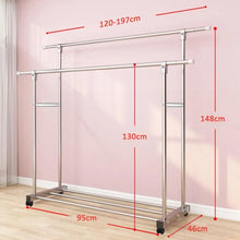 Load image into Gallery viewer, Perchero de Ropa Burro para Tienda y Casa | Riel Robusto con Ruedas Extensible con Zapatero