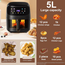 Load image into Gallery viewer, Friggitrice senza olio 5L Friggitrice ad aria 1400 W Temperatura regolabile 80-200 °C, Finestra, Display LED Touch Colore, 8 modalità, Timer
