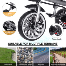 Load image into Gallery viewer, Children's Tricycle with Push Bar, Compact Folding, Rotating Seat, Fold-Out Hood with Sun Protection, Drink Holder Basket in Set