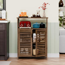 Load image into Gallery viewer, Bathroom Cabinet, Floor Standing Kitchen Cabinet with Doors and 2 Open Shelves, Side Storage, Bamboo, Walnut