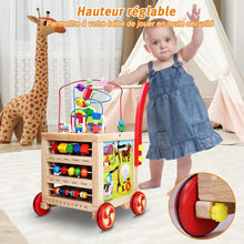 Load image into Gallery viewer, Chariot Bois Enfant 6 en 1 Trotteur Bois Multifonctionnel Chariot de Marche Bébé Hauteur de Poignée Réglable Roues Antidérapantes Couvercle Amovible Cadeau pour les 1 an