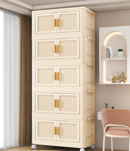 Load image into Gallery viewer, Foldable Storage Box with Lid and Wheels, Stackable Organiser Boxes with Door, Sorting Cabinet, Movable Storage Boxes, Plastic Box, Stacking Boxes, Organiser Boxes, Plastic Boxes