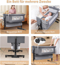 Load image into Gallery viewer, Multifunctional Baby Cot, Baby Rocker, Foldable and Removable Travel Cot, Height Adjustable, Storage Basket with Wheels, with Mosquito Net