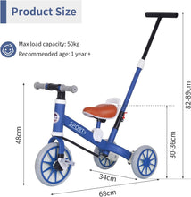 Load image into Gallery viewer, 3-in-1 Tricycle, Tricycle with Push Bar, from 9 Months, Balance Bike and Children's Tricycle, Toddler Bicycle for Boys and Girls, Toddler Tricycle with Parent Sliding Handle, Toddler