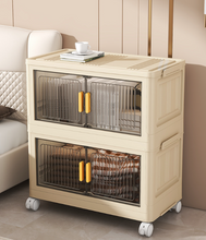 Load image into Gallery viewer, Foldable Storage Box with Lid and Wheels, Stackable Organiser Boxes with Door, Sorting Cabinet, Movable Storage Boxes, Plastic Box, Stacking Boxes, Organiser Boxes, Plastic Boxes