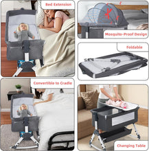 Load image into Gallery viewer, Side Bed, Multifunctional Bed, Foldable and Portable Cot, Bassinet with Storage Basket, Height Adjustable in Three Positions, Suitable for Babies from 0-24 Months