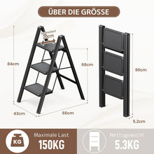 Load image into Gallery viewer, Foldable, Lightweight and Compact Folding Step with Non-Slip Steps, Robust Steel Frame, 150 kg Load Capacity, Portable for Household and Kitchen