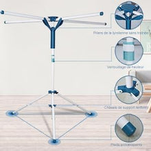 Load image into Gallery viewer, Étendoir Linge Séchoir à Linge avec Quatre Barres Barre de séchage Rétractable Pliable inoxydables Hauteur réglable Suspensions sans Montage