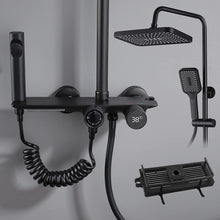 Load image into Gallery viewer, Système de Colonne de Douche Noire en Cuivre, Hauteur Réglable Pour Salle de Bain, Ensemble de Douche avec Étagères et Crochets, Mutlipes modes de douche, Douche de Tête 315x210mm