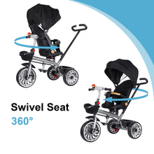 Load image into Gallery viewer, Children's Tricycle with Push Bar, Compact Folding, Rotating Seat, Fold-Out Hood with Sun Protection, Drink Holder Basket in Set