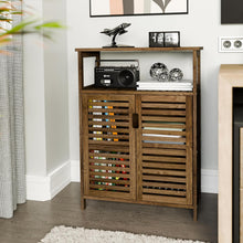 Load image into Gallery viewer, Bathroom Cabinet, Floor Standing Kitchen Cabinet with Doors and 2 Open Shelves, Side Storage, Bamboo, Walnut